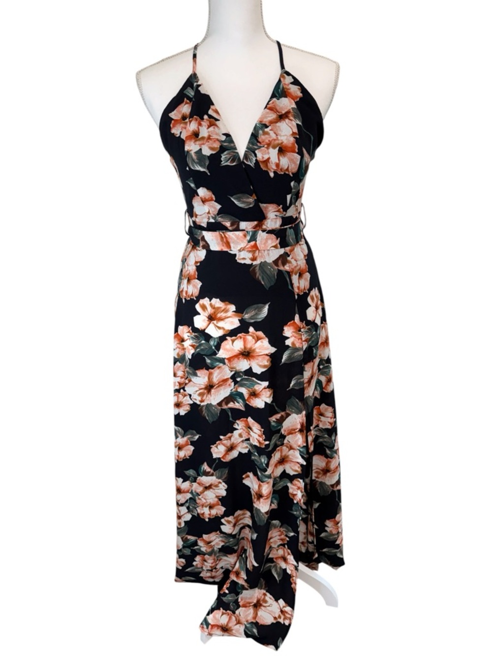 Banjul elegant Black Maxi Floral Backless Dress Size Small